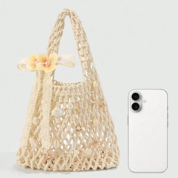 Multicolor Casual Women's Personalized Ocean Woven Large Beach Handbag - Picture 5 of 9